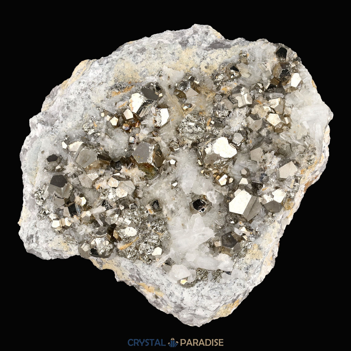Pyrit an Bergkristall aus Indonesien (365g) - crystal paradise