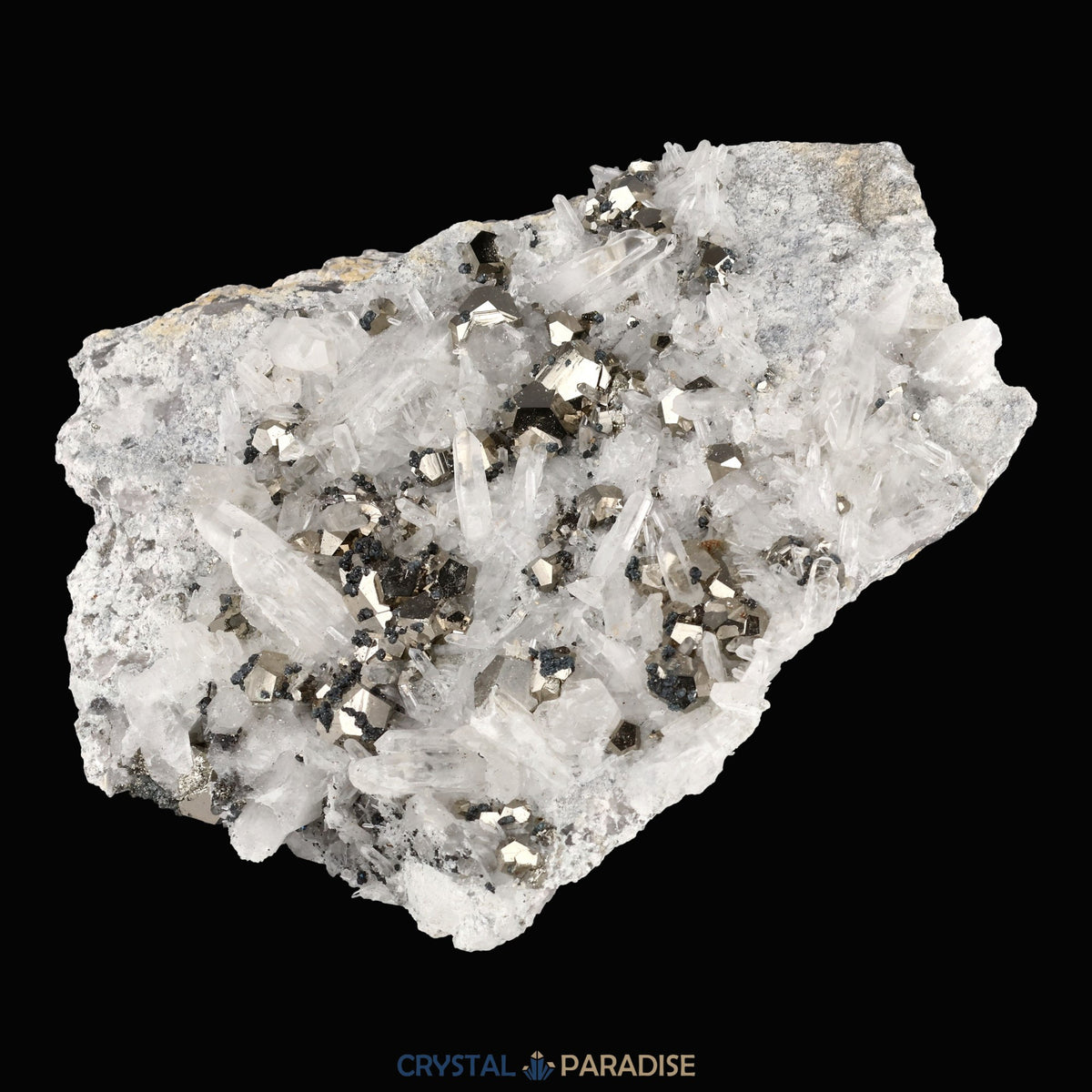 Pyrit an Bergkristall aus Indonesien (919g) - crystal paradise