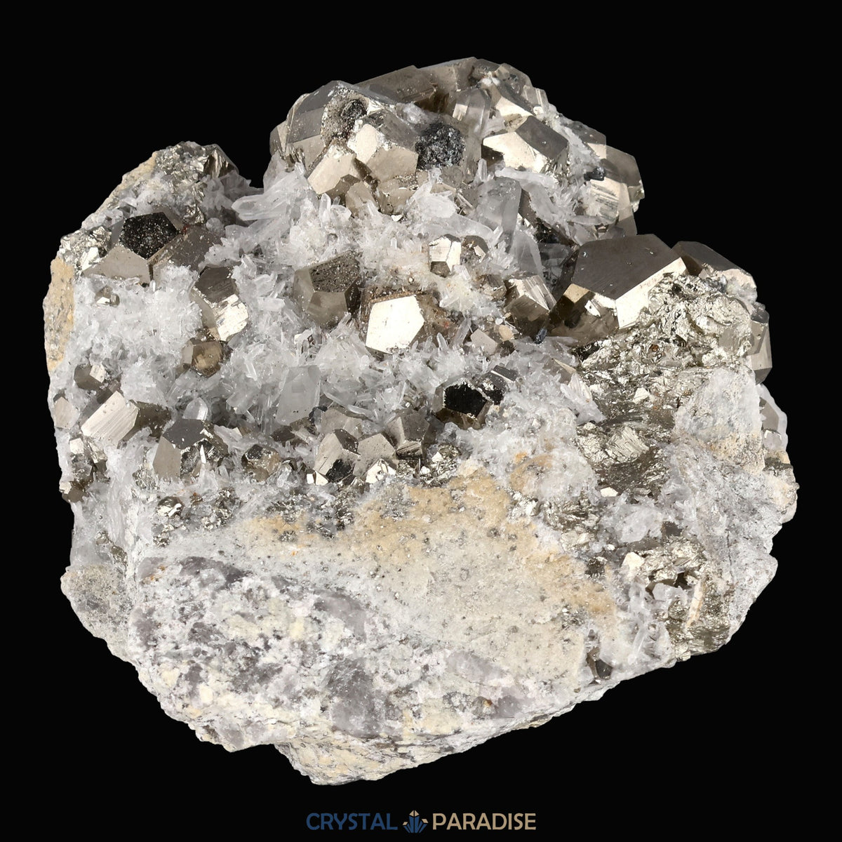 Pyrit an Bergkristall aus Indonesien (727g) - crystal paradise