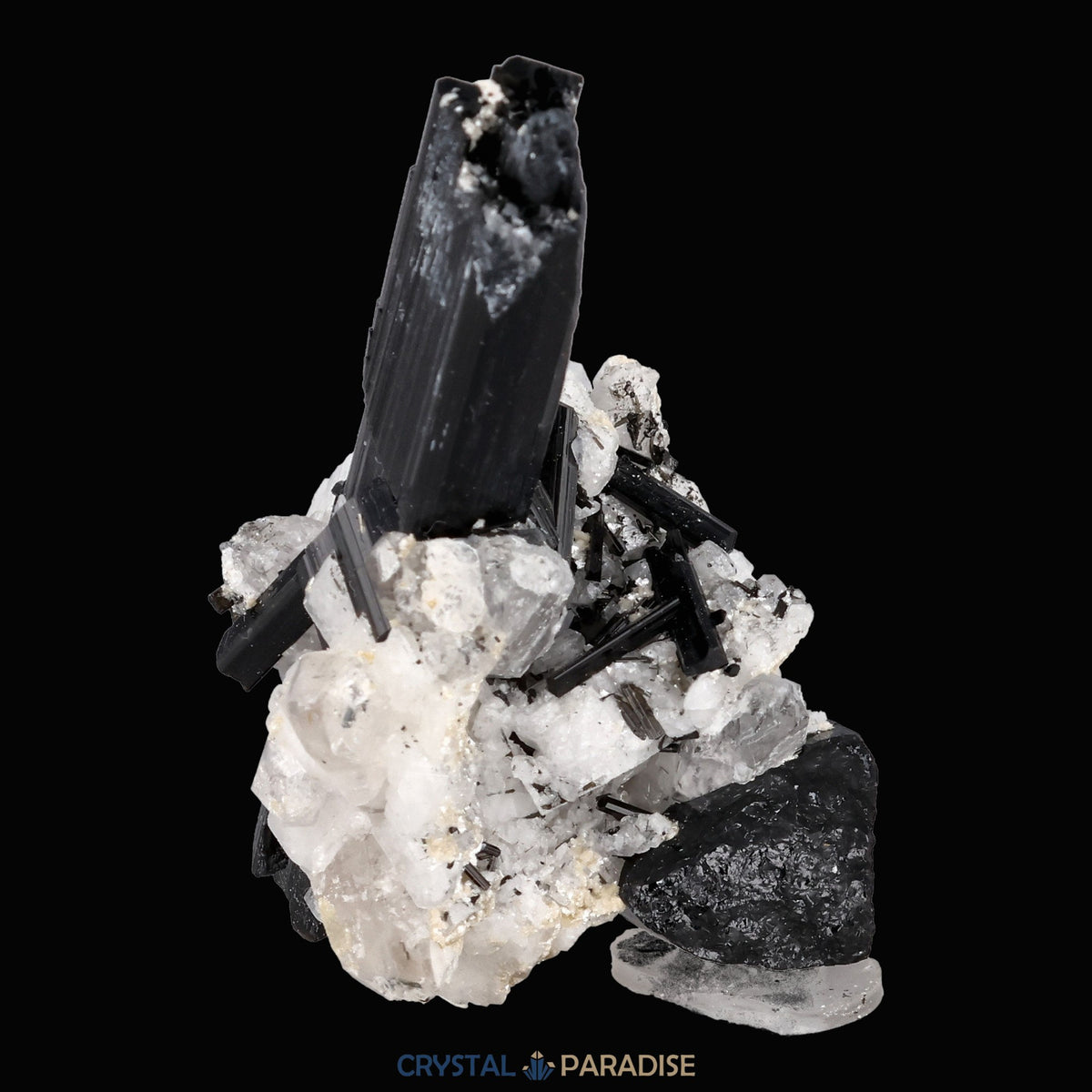 Schwarzer Schörl Turmalin an Himalaya Bergkristall (16g) - crystal paradise