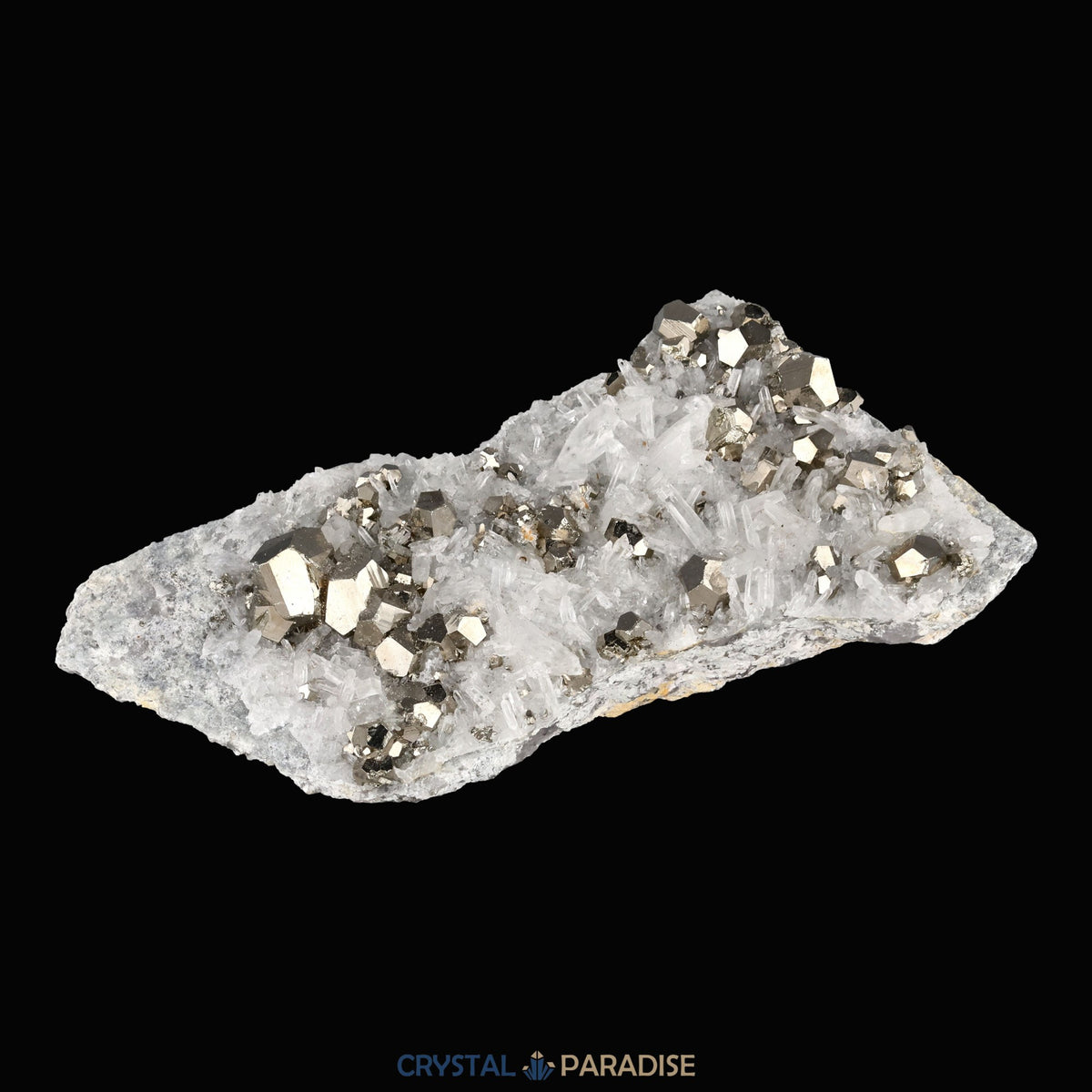 Pyrit an Bergkristall aus Indonesien (331g) - crystal paradise
