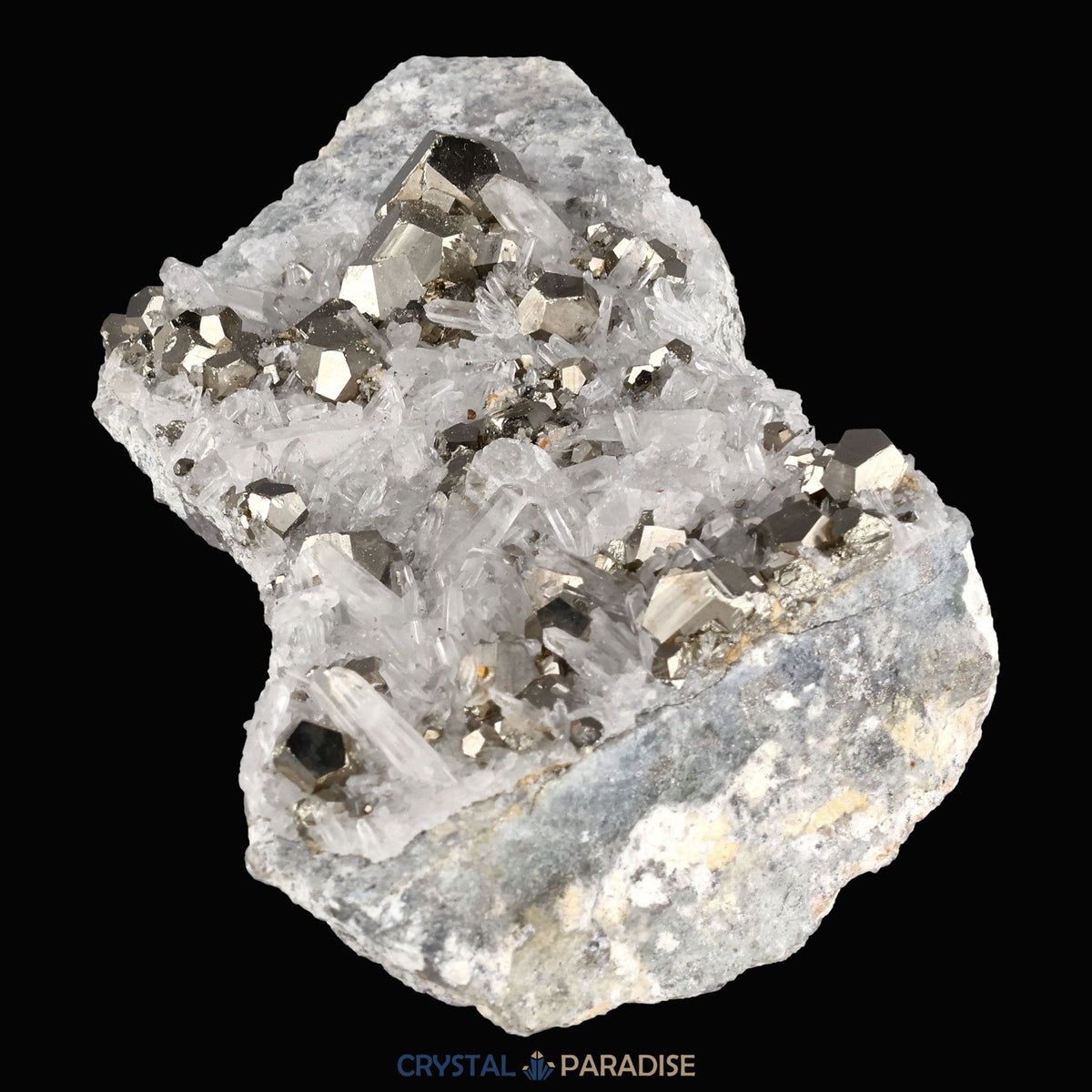 Pyrit an Bergkristall aus Indonesien (331g) - crystal paradise