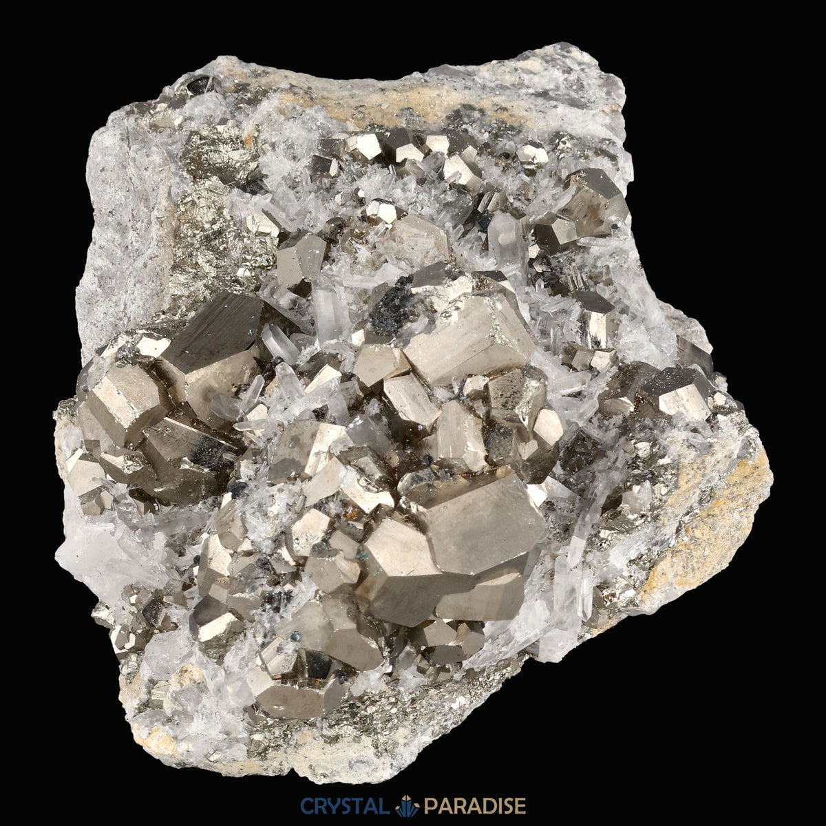 Pyrit an Bergkristall aus Indonesien (727g) - crystal paradise