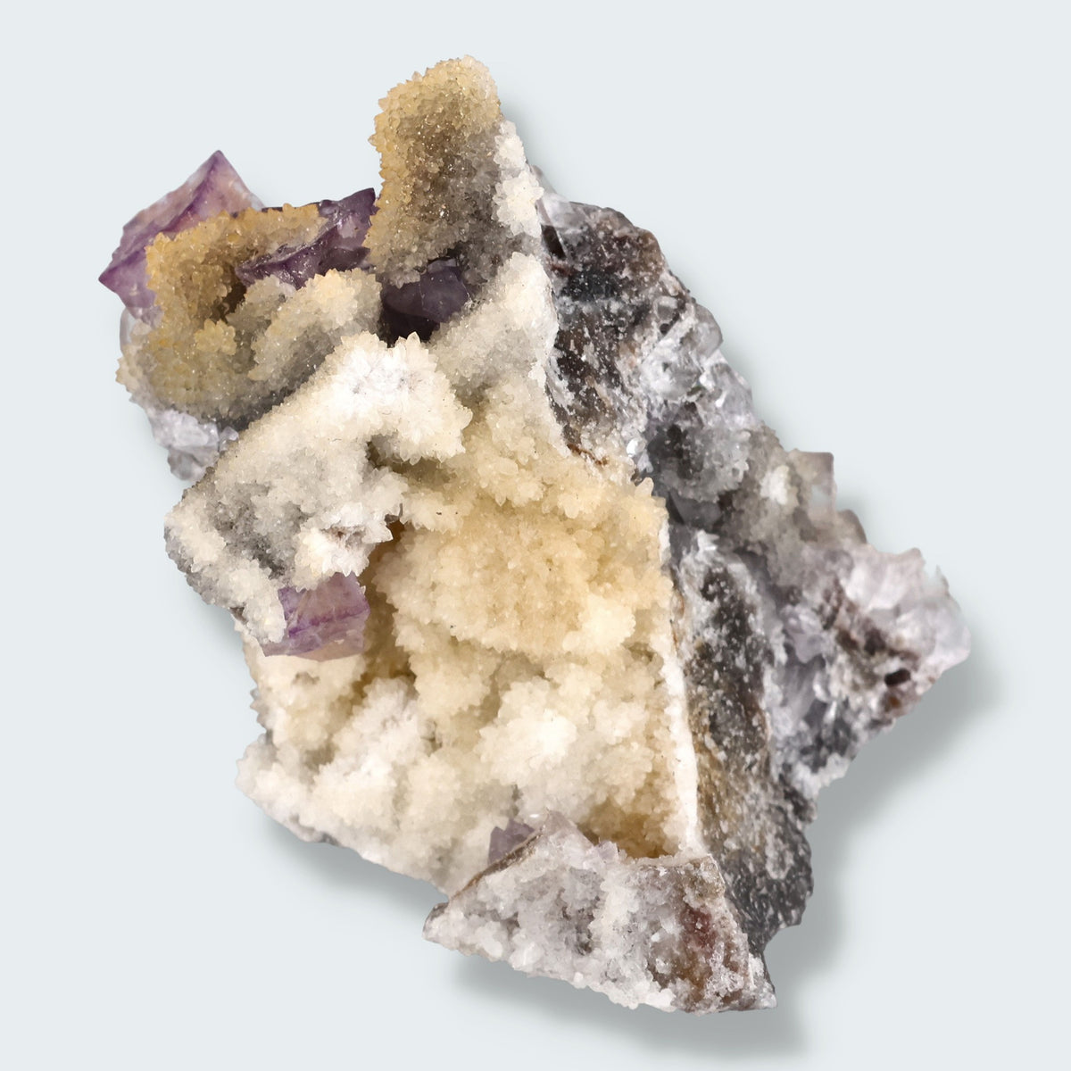 Violetter Fluorit aus Mexiko mit weissen und gelben Quarz Anlagerungen (80g) – Ansicht 3